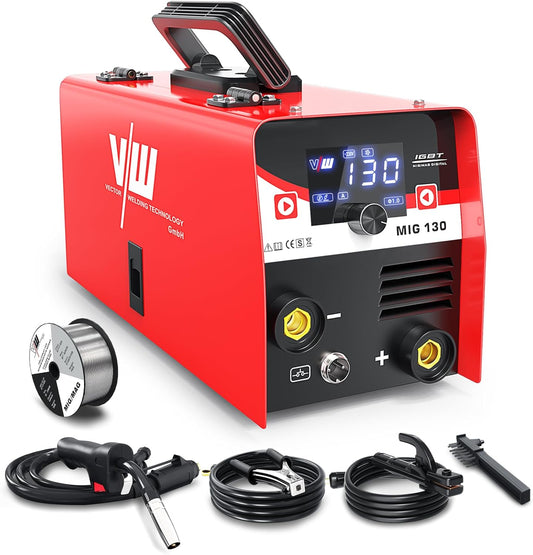 VECTOR WELDING Vuldraad lasapparaat 130 A, MIG MAG lasapparaat voor beginners, IGBT inverter lasapparaat met elektrodenlasfunctie, lasapparaat vuldraad zonder gas