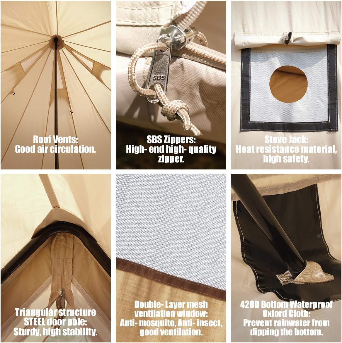 ShinHye Glockentent 3 m/4 m/5 m, glamping tent voor 3-8 personen, waterdicht, yurtentent voor outdoor, camping, familietent, zeildoektent met kookplaatbussen