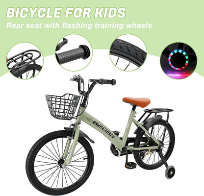 Kinderfiets, 45,7 cm (18 inch), hoogwaardig koolstofstalen frame, verstelbare zitting en stuur, dubbele remmen, geïntegreerde naven, afneembare mand, steunwielen, comfortabel zadel, jongens