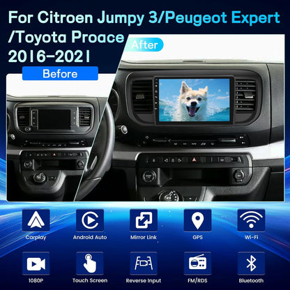 2GB+64GB Android Car Radio for Citroen Jumpy 3/Peugeot Expert/Toyota Proace 2016-2021 with DSP, 9 Inch Touch Screen Radio with Wireless CarPlay&Android Car, WiFi, GPS, EQ, FM RDS+Rear View Camera