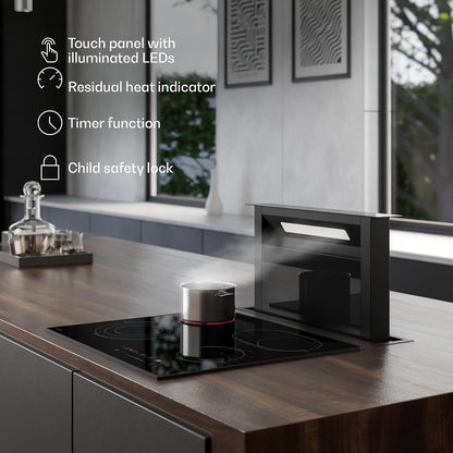 Klarstein Keramische kookplaat, 60 cm, 4 zones, 6700 W, touch-slider, timer en kinderbeveiliging, restwarmte-indicator, elektrische kookplaat voor moderne keukens