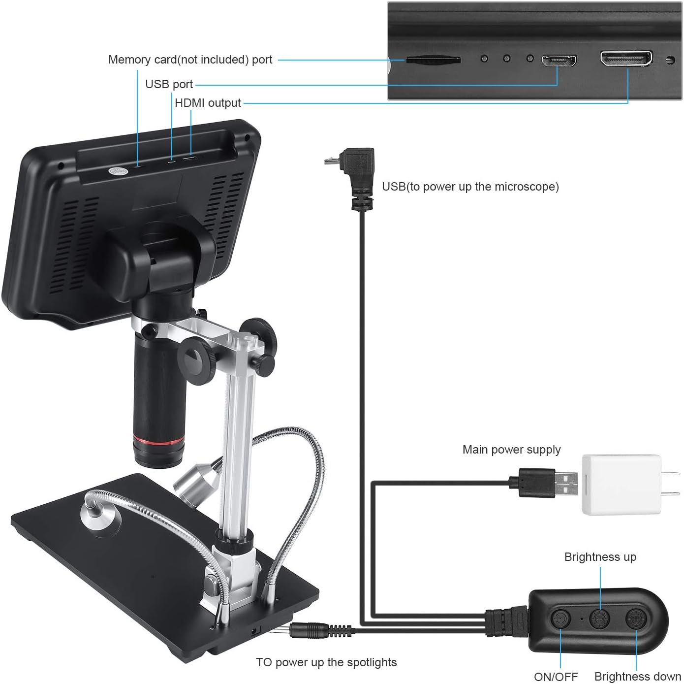 Andonstar AD407 3D HDMI Soldering Digital Microscope met 4MP UHD en 7 inch verstelbare LCD-scherm USB-videomicroscopen voor telefoonreparatie SMT SMD DIY