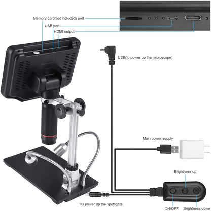 Andonstar AD407 3D HDMI Soldering Digital Microscope met 4MP UHD en 7 inch verstelbare LCD-scherm USB-videomicroscopen voor telefoonreparatie SMT SMD DIY