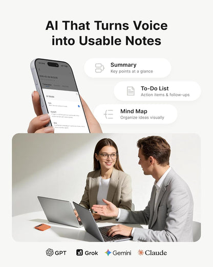 Digitaal dicteerapparaat met AI-samenvatting – dictafoon – voicerecorder – audiorecorder – opnameapparaat – AI-transcriptie in 145 talen – 64 GB geheugen en 3 opnamemodi