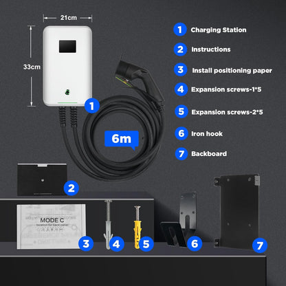 Morec Type 2 EV laadstation 32A EU standaard oplader 7.68kw IEC 62196-2 stekker met stroomkabel naar verdeelkast Draagbare snelwanddoos 6,1 m