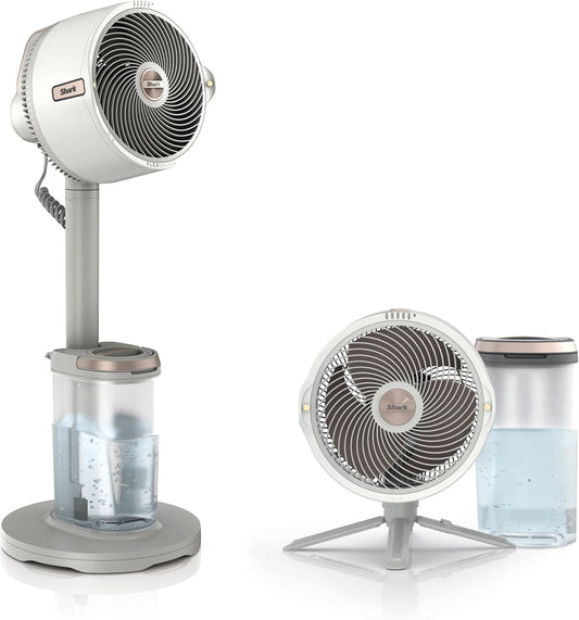 Shark FlexBreeze Pro Mist Snoerloze Binnen- & Buitenventilator, Verstuivingssysteem, Draagbare Tank, 20 m Reikwijdte, Voet- & Tafelmodel, 5 Snelheden, Stil, Afstandsbediening, Duifgrijs FA300WHEU