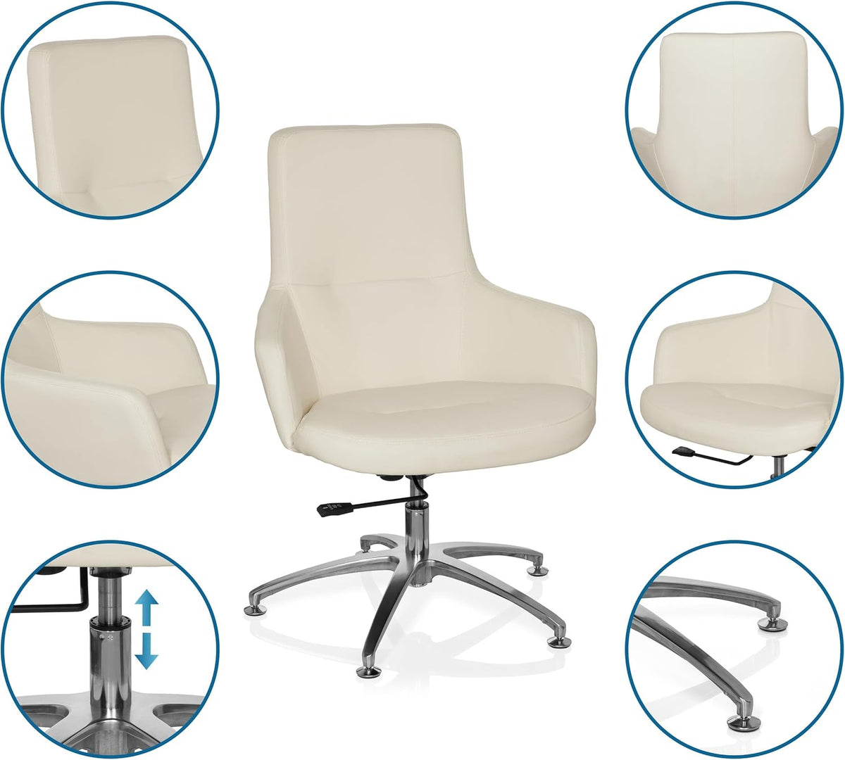 Relaxstoel – Loungefauteuil – Fauteuil – Draaistoel – Relaxfauteuil – Crème Wit Kunstleer – Individueel Instelbaar Kantelmechanisme – 180° Draaibaar