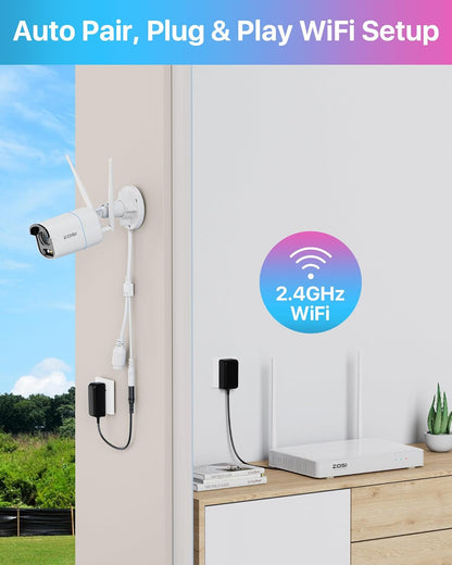 4MP WiFi Buitencameraset – Draadloze Beveiligingscamera – Surveillance Systeem – Buiten Camera Kit – 2TB Opslag – Gekleurd Nachtzicht & Persoonsdetectie