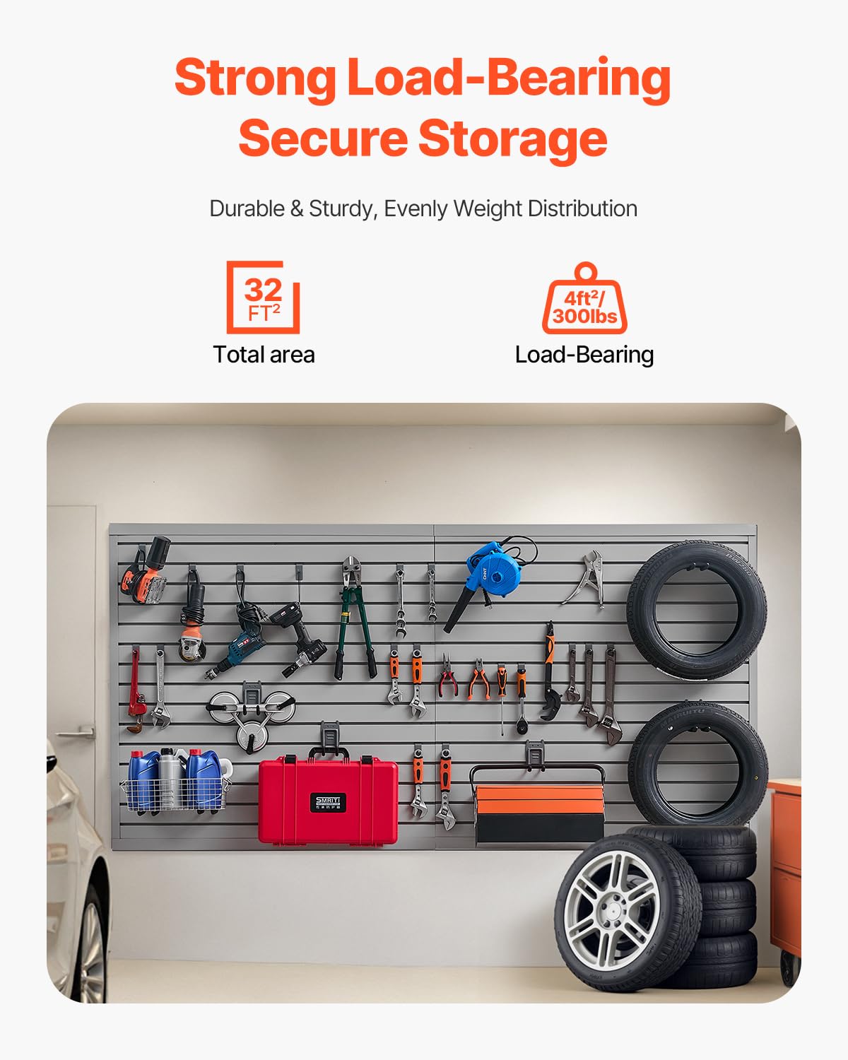 VEVOR Gereedschapswand, 1225 x 2450 x 20 mm, pvc-garagelamellenwand, grijze wandorganizer, 136 kg per plaat, lamellenwandpaneel met koppelingsstructuur en doe-het-zelfgesneden, geschikt voor opslag en