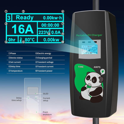 Mobile Wallbox 11KW met plug & play, 5 m, 16 A, 3-fase, instelbare stroom & timer, type 2 oplaadkabel met CEE-stekker, draagbare e-auto-oplader voor IEC 62196-2