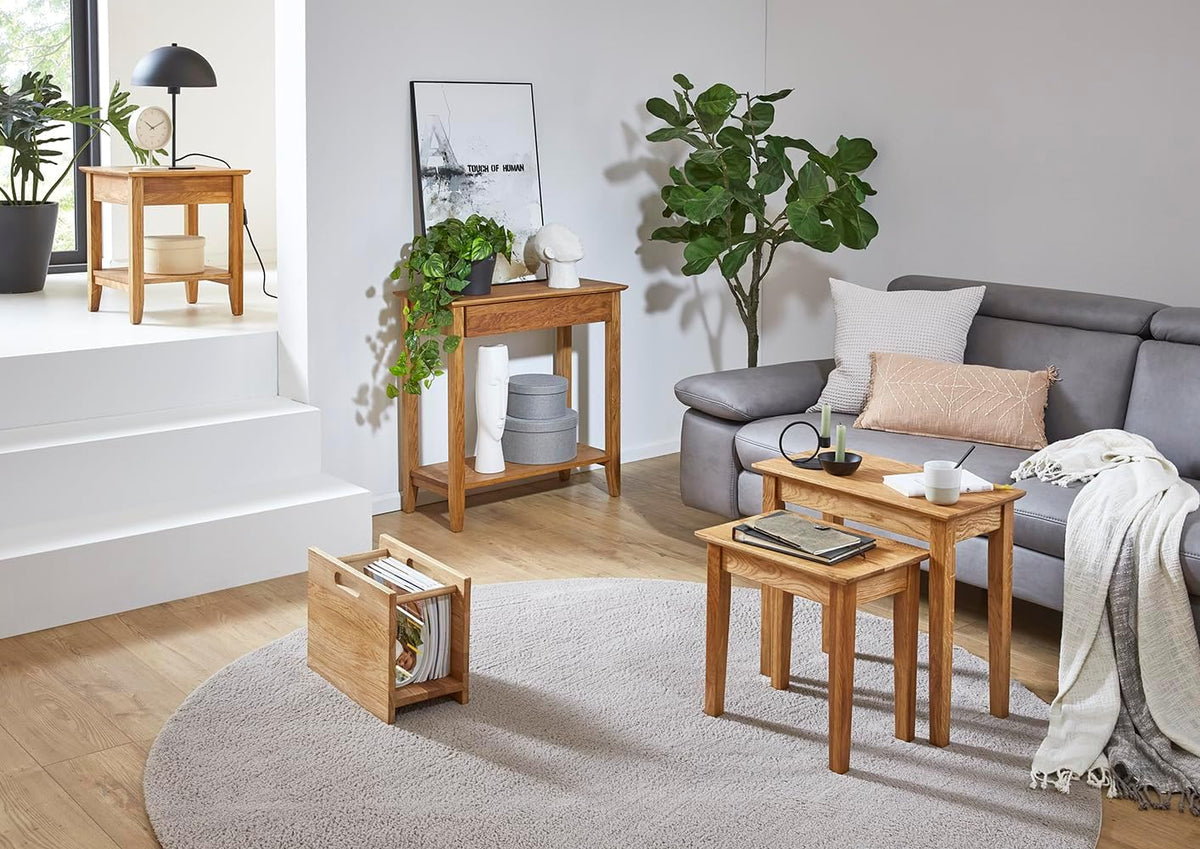 HAKU Bijzettafel eiken, Massief hout - Maat: B 56 cm x H 52 cm x D 30 cm, Stijl: Traditioneel