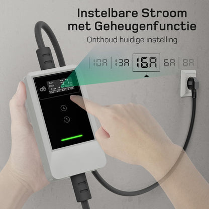 dé EV Charger Type 2 met APP 3,7kW [10m, 1-Fase, 6-16A] Thuislader Type 2 Wit met Digitaal Display, Instelbare Stroom, EV Oplader 3,7kW voor Model Y/3, ID.3/4, EX30, Enyaq en andere EV/PHEV