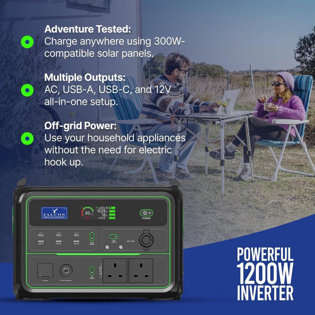 Draagbare Power Station – Mobiele Batterij – Externe Accu – Noodstroomvoorziening – Camping Accu – 1120Wh LiFePO4 Batterij – 2x 1200W AC Uitgangen met Snelladen