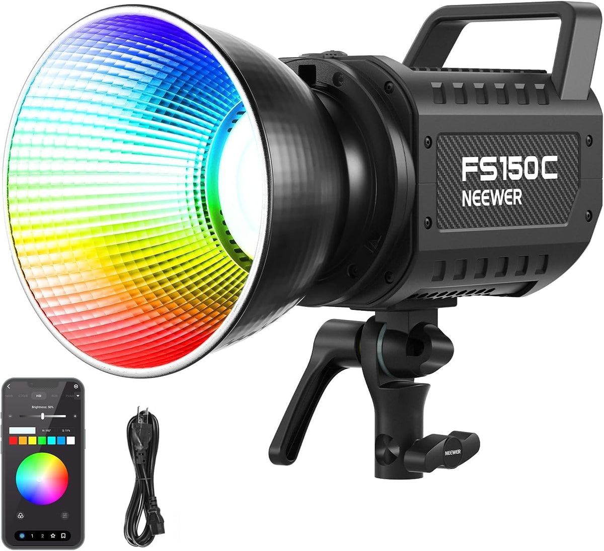 RGB LED-Videolamp – Videolamp – Fotolamp – Studiolamp – COB Lamp – 130 W, 2500-7500 K, 19800 Lux/1 M – App- En 2,4 G-Besturing Met 17 Effecten
