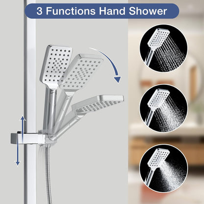 Vierkante Thermostatische Douche Mixer Set, Bevankly Vierkante Thermostatische Douche Systeem Chroom, Thermostatische Douche Bar Set