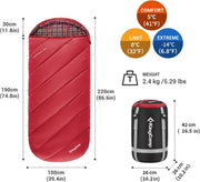 KingCamp Slaapzak XL 3-4 Seizoenen Katoen Flanel 220 x 100 cm Extra Groot voor Volwassenen Extreem -8 °C Compact Draagbaar Comfortabel Professioneel Warm voor Kamperen Wandelen Buiten Binnen