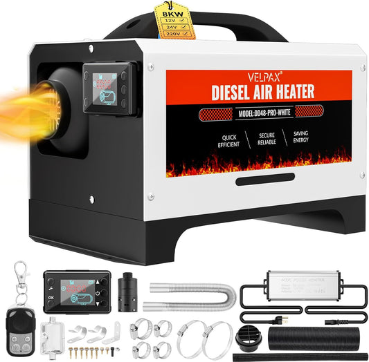 Dieselluchtverwarming – Dieselverwarmer – Parkeerverwarmer – Ventilatorkachel – Draagbare Kachel – 8 kW Vermogen – Afstandsbediening Met LCD-display