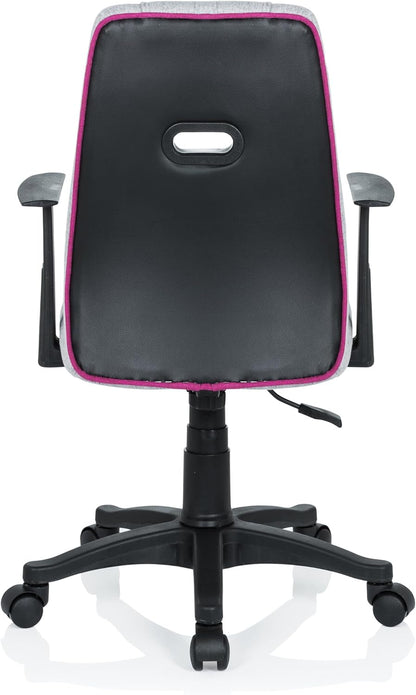 hjh OFFICE 670930 kinderbureaustoel KIDDY EXTRA stof grijs/pink met armleuningen comfortabele bekleding kinderstoel bureau chair