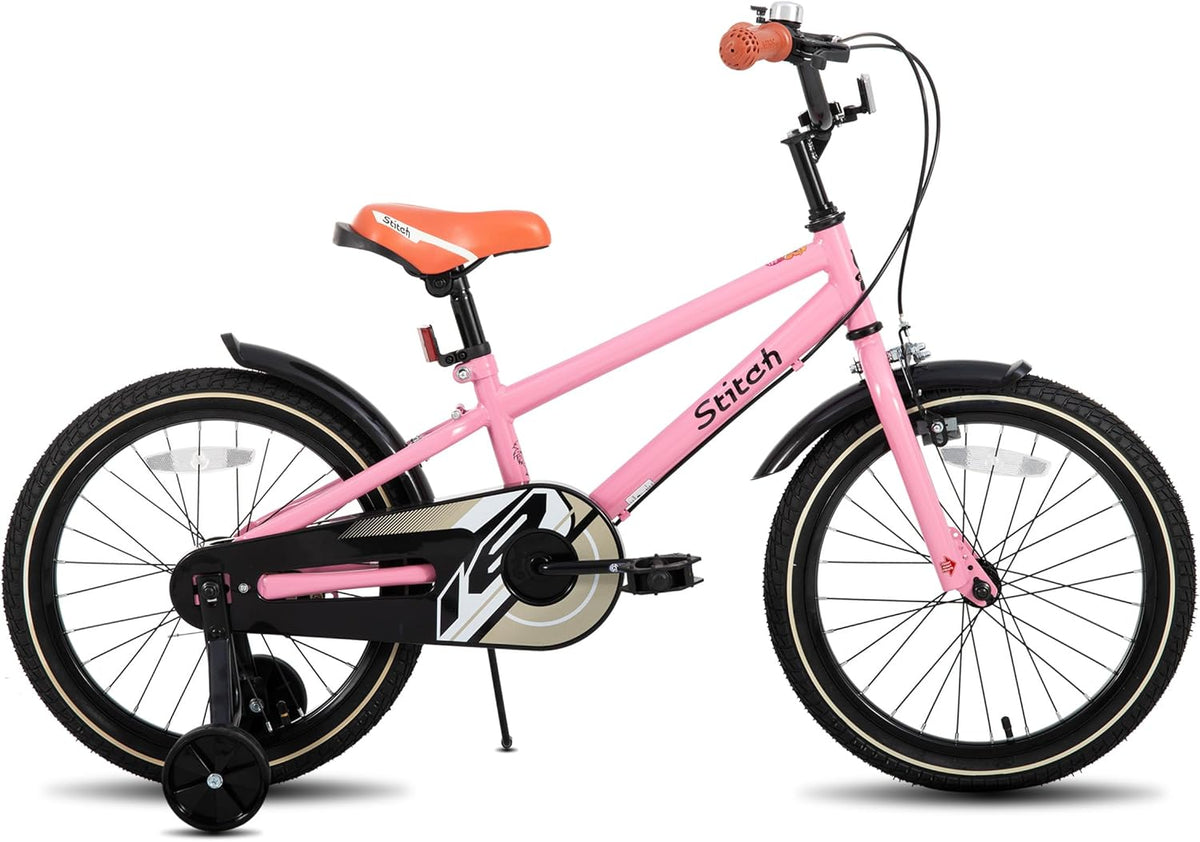 nuitirii kinderfietsen STITCH Vintage kinderfiets 18 inch, voor jongens en meisjes van 6-9 jaar, met stablizer en standaard, roze