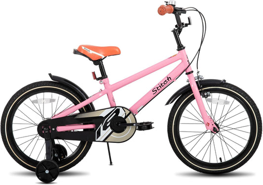 nuitirii kinderfietsen STITCH Vintage kinderfiets 18 inch, voor jongens en meisjes van 6-9 jaar, met stablizer en standaard, roze