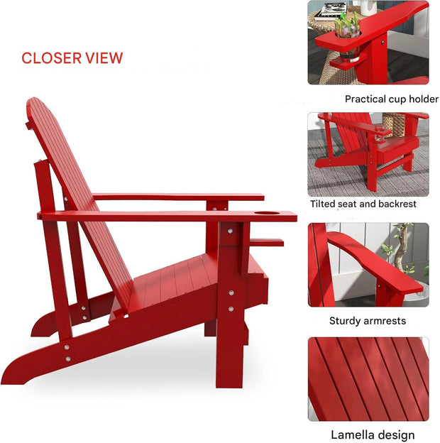 Adirondack - Tuinstoel - Relaxstoel - Ligbank - Ergonomische Rugleuning - Stevige - voor Tuin - Balkon - Terras - Sparrenhout - 72 x 94 x 93 cm - Rood