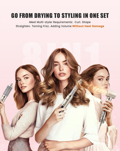 Air Styler & Haardroger – Föhnborstel – Krulborstel – Stylingborstel – Haarstyler – 8-In-1 Met Opbergkoffer – Automatische Krulfunctie