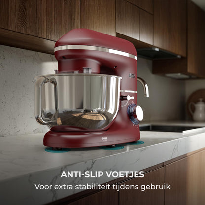 Keukenmachine - 2000W - RVS Mengkom (6,2 L) - Keukenrobot - Mixer met Garde, Deeghaak en Menghaak - Incl. extra Accessoires – Rood