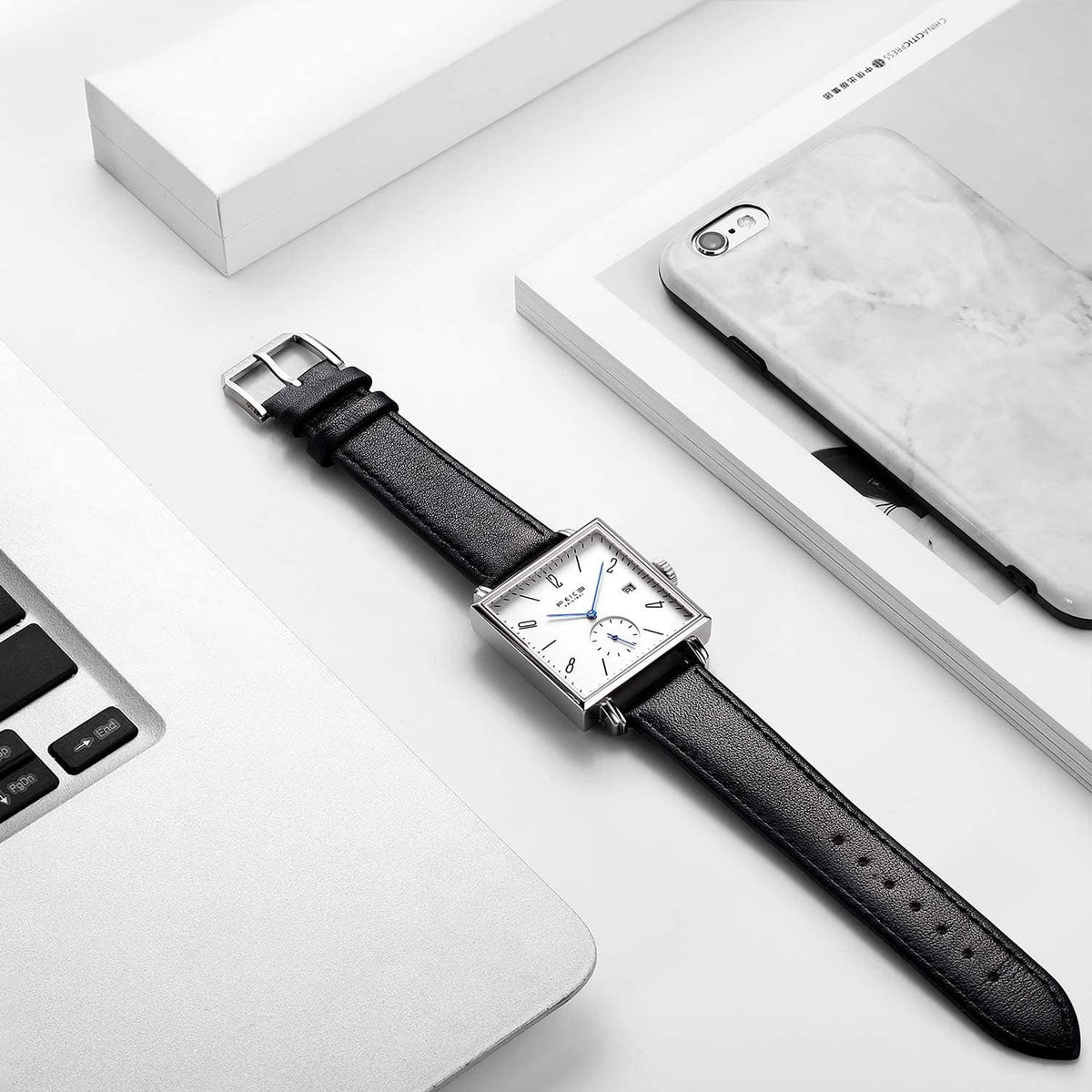 FEICE Unisex Square Watch Men's Bauhaus Automatic Watch Mechanical Watches Analog Wristwatch -Sapphire Mirror -34mm Case -FM301