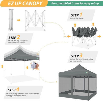 COBIZI Paviljoen, 3x3, vouwpaviljoen, waterdicht, stabiel, partytent, tuinpaviljoen, uv-bescherming met 4 zijwanden van mesh, grijs