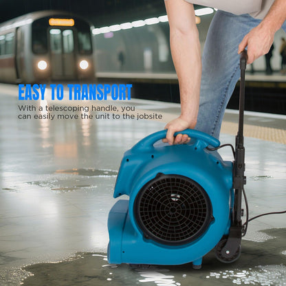 XPower Mighty Air Mover Centrifugal Air Mover, stapelbare vloerventilator, madeliefenketting voor waterschade, Janitorial Plumbing, thuisgebruik (blauw, P-600TH 2400CFM)