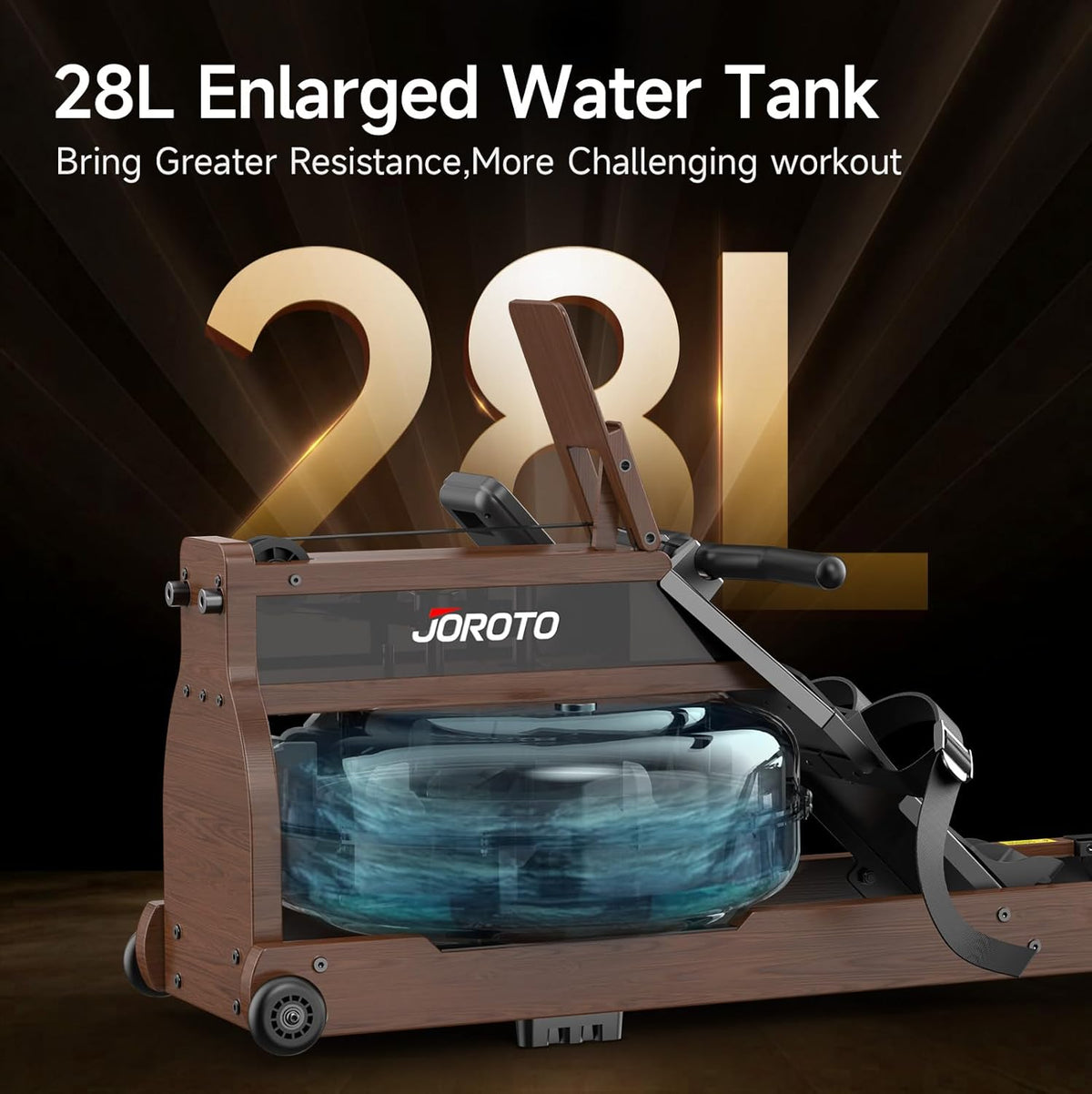 JOROTO Roeimachine voor Thuis van Eikenhout, Vergroting van de Watertank, 158KG Gewichtscapaciteit met Bluetooth-Monitor, Tablethouder
