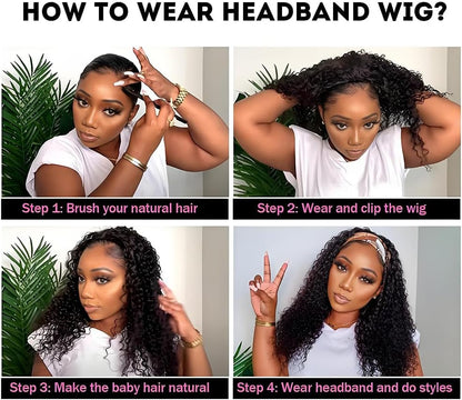 Hoofdbandpruik Van Menselijk Haar 61 Cm – Haarbandpruik – Pruik Van Echt Haar – Natuurlijke Hoofdbandpruik – Deep Wave Pruik – 150% Dichtheid – Lijmvrij Zonder Kant