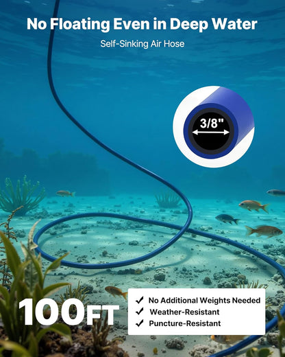 VEVOR Vijverbeluchter 590 W ventilatiesysteem meer 1,2 hectare luchtpomp vijver buiten voor diepe waterzuurstofcirculatie, met luchtcompressor, 2 diffusers, 2 verzwaarde slangen 30,5 m