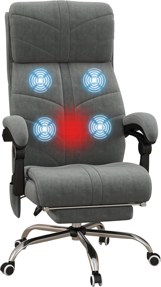 Vinsetto Office Chair Massage Heating Computer Chair Tilting with Footrest Integrated Velvet Cover 5 Wheels Modern Design Grey - QUORE