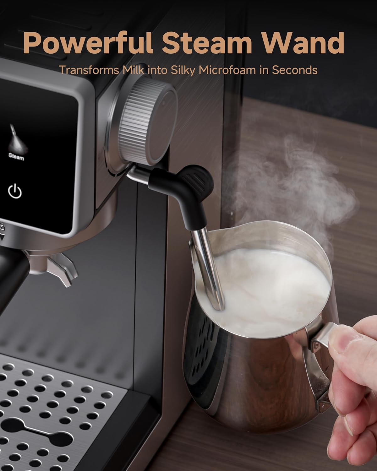 AMZCHEF Zeefdragermachine met maalwerk, 20 bar, espressomachine voor thuis met melkopschuimer, 3 temperatuurniveaus, 20 maalgraden, koud en warm brouwen, touchscreen-display