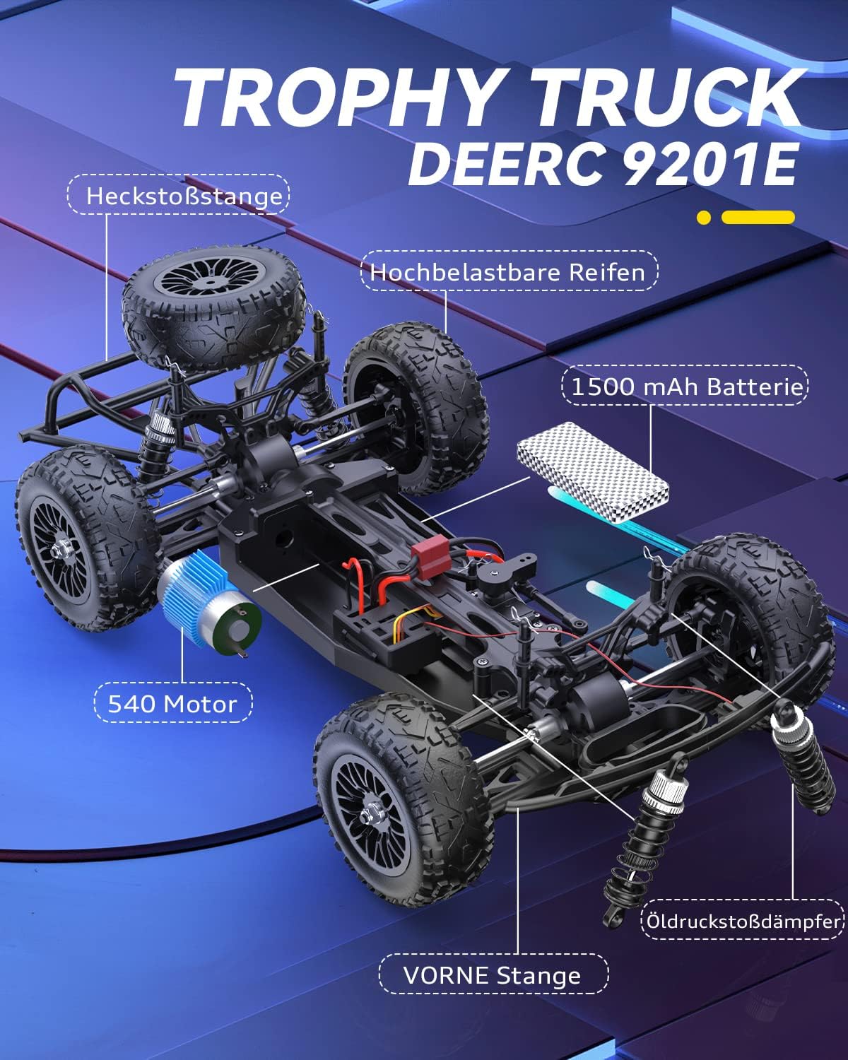 <font dir="auto" style="vertical-align: inherit;"><font dir="auto" style="vertical-align: inherit;">        DEERC Remote Control Car 1:10 with Lights RC Car 48km/h 4WD Off-Road Hobby-Grade Monster Crawler with 2 Batteries 40 Minutes Runtime, 2 Car Shells,