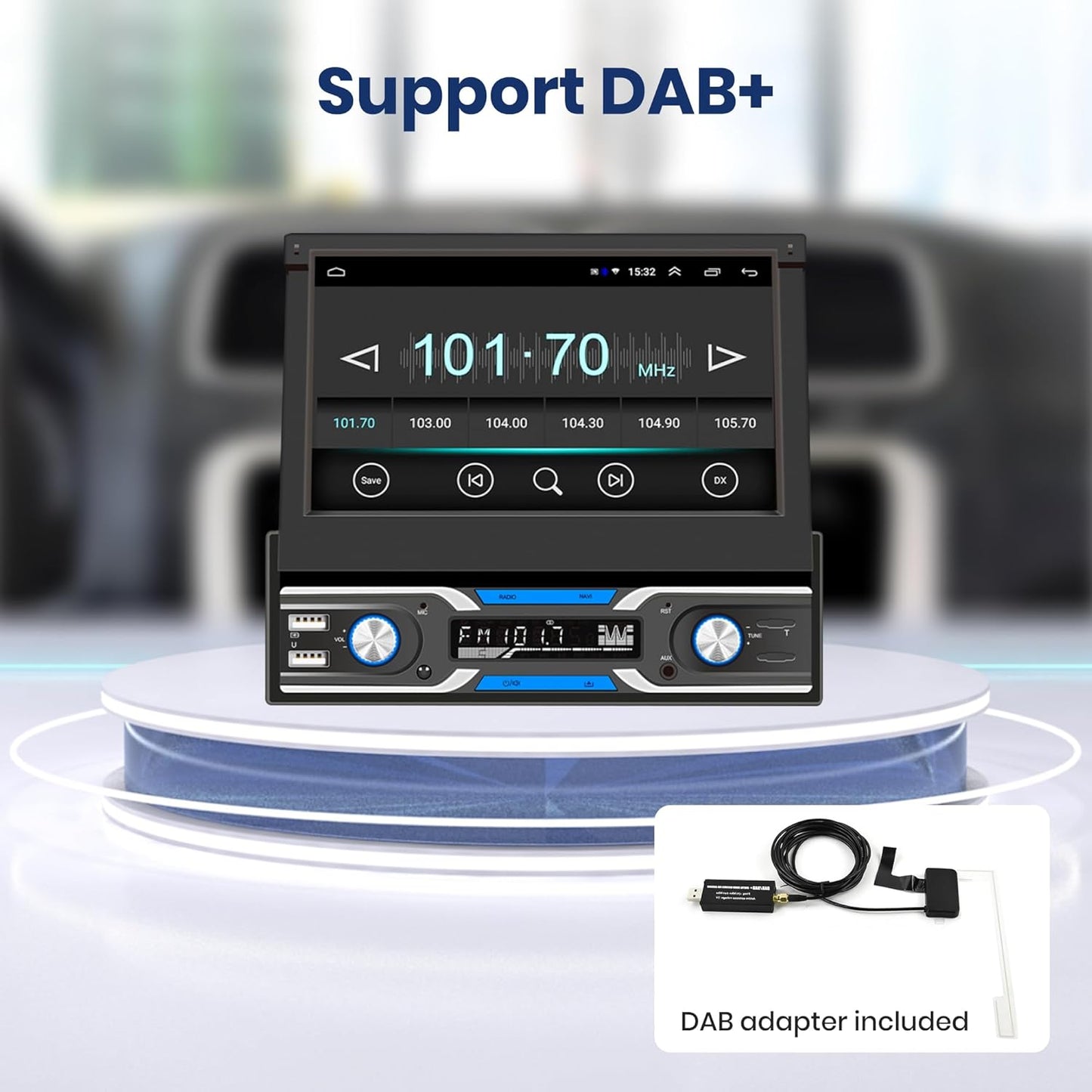 Autoradio 1 Din – Android Autoradio – Carplay Autoradio – GPS Navigatie Radio – DAB+ Autoradio – 7 Inch Automatisch Uitschuifbaar Scherm – Draadloze CarPlay & Android Auto