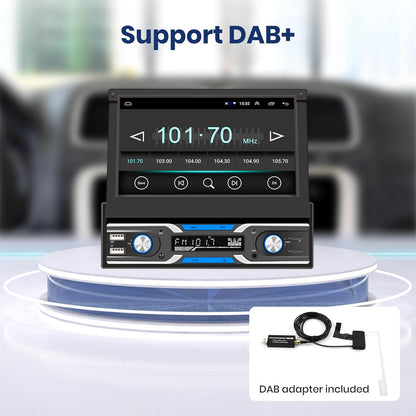 Autoradio 1 Din – Android Autoradio – Carplay Autoradio – GPS Navigatie Radio – DAB+ Autoradio – 7 Inch Automatisch Uitschuifbaar Scherm – Draadloze CarPlay & Android Auto