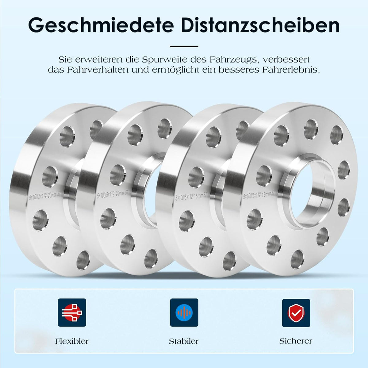 4 stuks 15mm & 20mm spoorverbredingsafstandsschijven set LK: 100/5+112/5 NLB: 57,1 met 20 stuks wielbouten M14x1,5 40/45mm voor VW Golf
