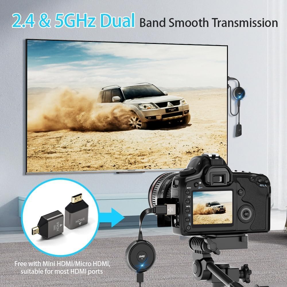 Draadloze HDMI Zender en Ontvanger 4K/5G, Wireless HDMI Transmitter and Receiver 165FT/50M, overdracht van Laptop/TV box/Camera/PS5/Phone naar Televisie/Monitor/Projector