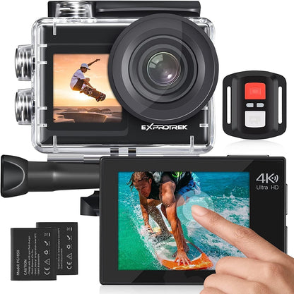 4K-actiecamera met aanraakscherm, EIS verstelbare kijkhoek, 40 m waterdichte onderwatercamera, afstandsbediening sportcamera met helmacceset