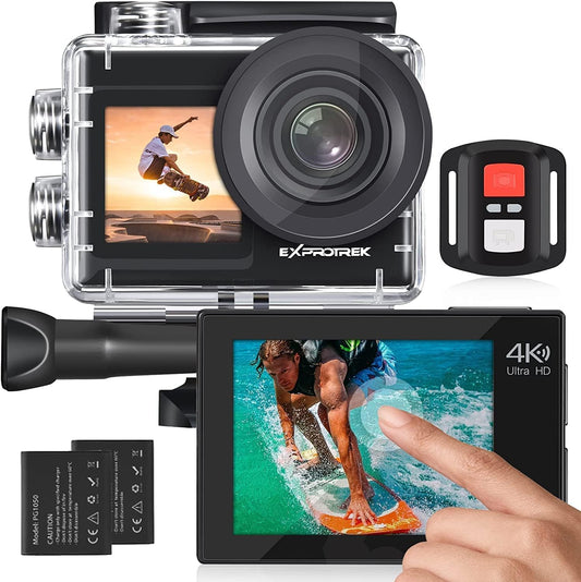 4K-actiecamera met aanraakscherm, EIS verstelbare kijkhoek, 40 m waterdichte onderwatercamera, afstandsbediening sportcamera met helmacceset