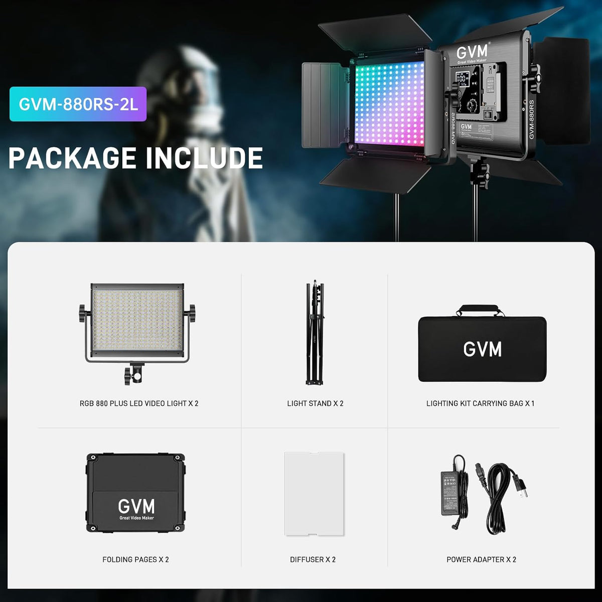 RGB LED-videolamp set van 2 met statieven – LED videolicht – Studiolamp – Fotolamp – Continu licht – 60 W per lamp – Bluetooth app-bediening