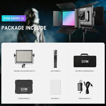 RGB LED-videolamp set van 2 met statieven – LED videolicht – Studiolamp – Fotolamp – Continu licht – 60 W per lamp – Bluetooth app-bediening