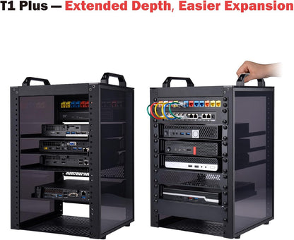 GeeekPi DeskPi RackMate T1 Plus, 10 Inch 8U Serverkast, 260 mm Diepte Mini Rack met Rack Plank & Blank Panel, voor 25,5 cm AV-, NAS- en serverapparatuur (zwart)