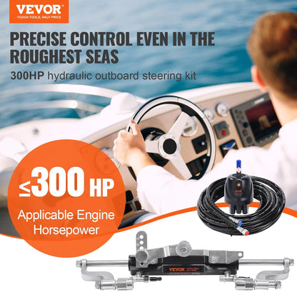 VEVOR Hydraulische buitenboordstuurset, 300 pk, hydraulisch stuursysteem voor scheepsboten, met roerpomp tweewegslotrisecilinder en 26 voet hydraulische stuurslang, voor enkelmotorboten met één