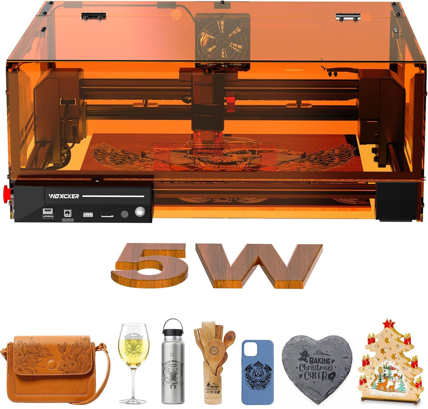 Lasergraveermachine, Woxcker L2 MAX 5W met behuizing, CNC-graveermachine, lasergraveren met een hoge nauwkeurigheid van 0,01 mm en snijden voor hout, roestvrij staal, glas.