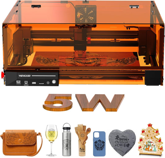 Lasergraveermachine, Woxcker L2 MAX 5W met behuizing, CNC-graveermachine, lasergraveren met een hoge nauwkeurigheid van 0,01 mm en snijden voor hout, roestvrij staal, glas.