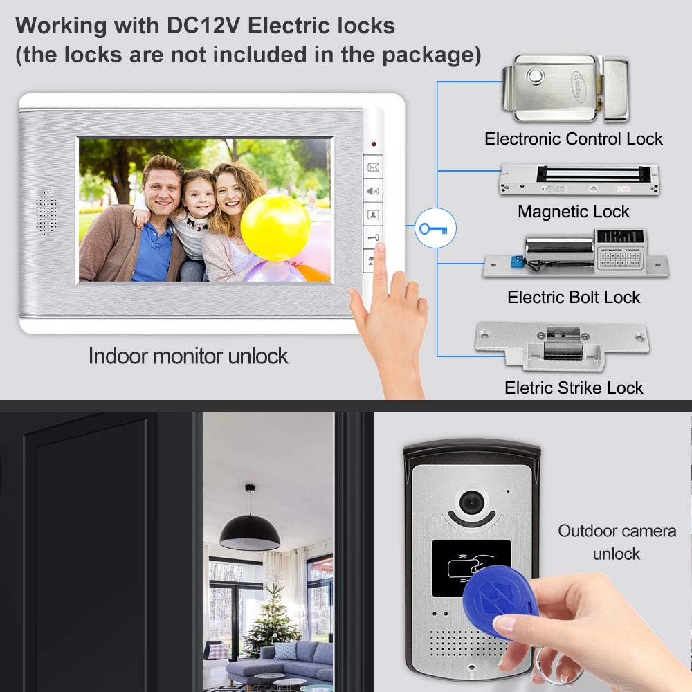 2 Monitor Home Intercom Video Deurtelefoon RFID Camera Toegangscontrole Systeem 7 '' TFT Kleurenschermen Ondersteuning EM Unlocking + 10st ID Blauwe Keyfob