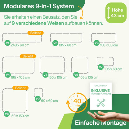 Verhoogd bed van metaal 240 x 60 x 43 cm - Modulaire 9-in-1 verhoogde bedden kit - Roestvrije verhoogde bedden voor tuin van premium Zn-Al-Mg staal - Min. 20 jaar levensduur - 43 cm hoog